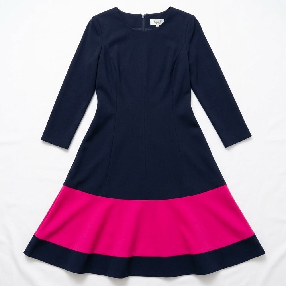 Eliza J Navy Blue & Hot Pink Colorblock Fit and Flare Midi Dress Women’s Size 10